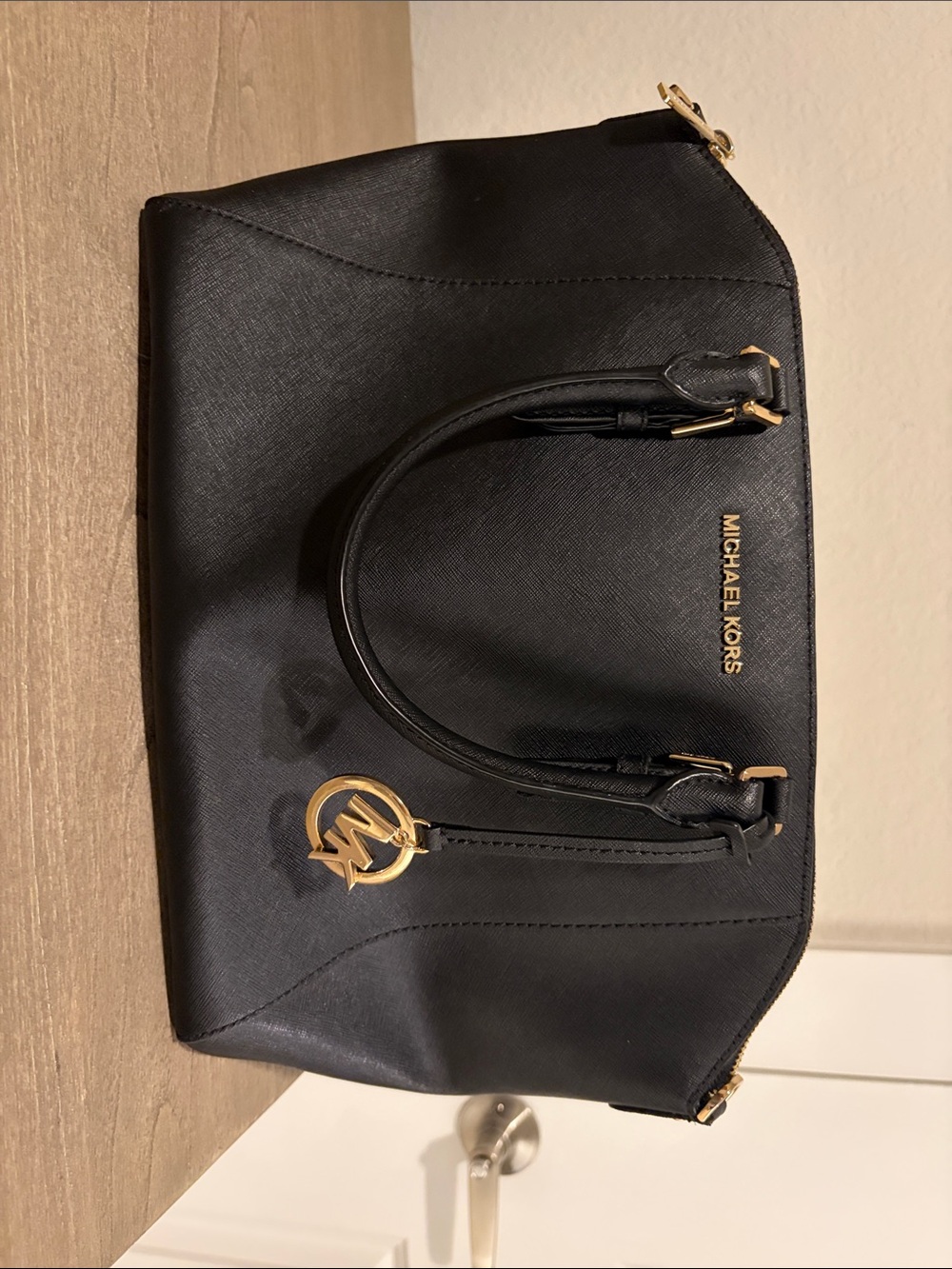 Michael Kors Black Saffiano Satchel with Gold Hardware